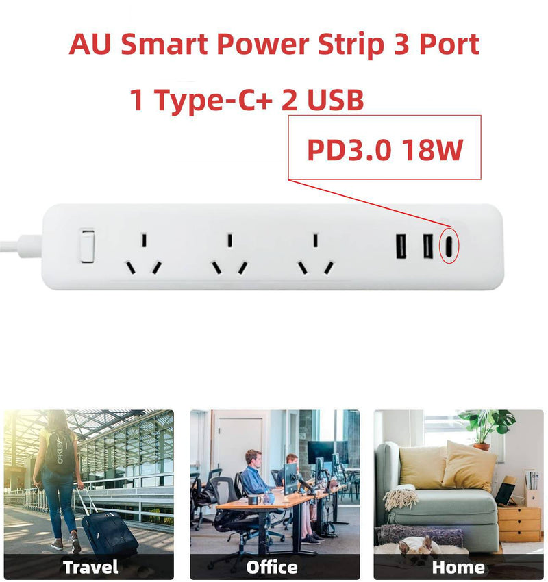 Load image into Gallery viewer, Multi-function Socket Power Strip Extension Board 3 Outlets + 2 USB + 1 USB-C PD SAA - Polar Tech Australia
