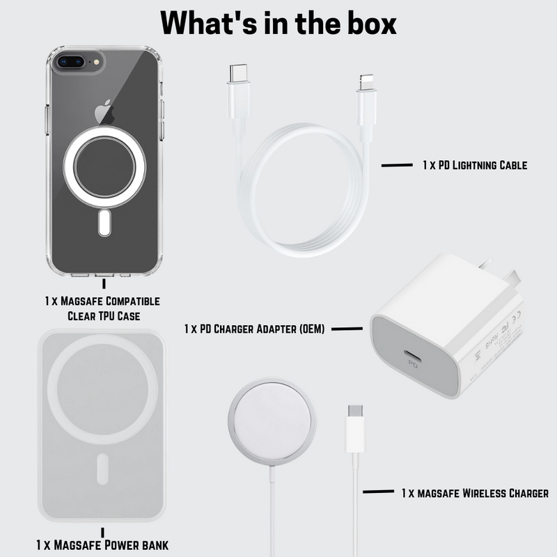 Chargez l&#39;image dans la visionneuse de la galerie, [5 in 1 Essential Kit] Apple iPhone 8/8 Plus/SE 2/SE 3 MagSafe Case/Charger Adapter/Charging Cable/Magnet Power Bank/Magsafe Wireless Charger - Polar Tech Australia
