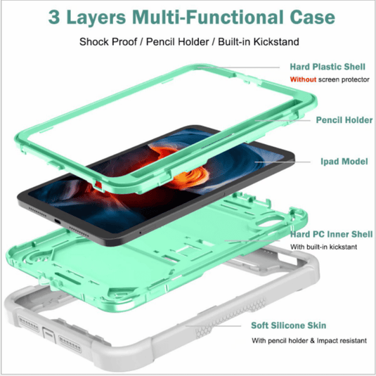 Apple iPad Mini 6 6th Gen Defender Heavy Duty Drop Proof Rugged Protective Stand Case - Polar Tech Australia