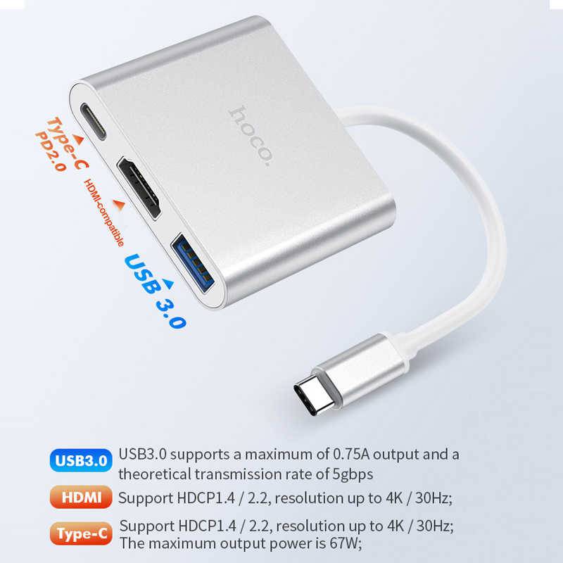 Cargue la imagen en el visor de la galería, HOCO 3 in 1 USB-C Type C USB 3.0 HUB HDMI PD Adapter Converter Splitter (HB14) - Polar Tech Australia
