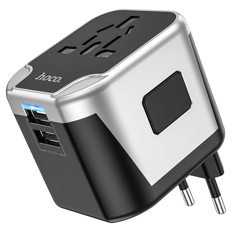 Cargue la imagen en el visor de la galería, [AC5] HOCO Universal Dual Port USB Charging Converter Wall Charger International Travelling Adapter - Polar Tech Australia
