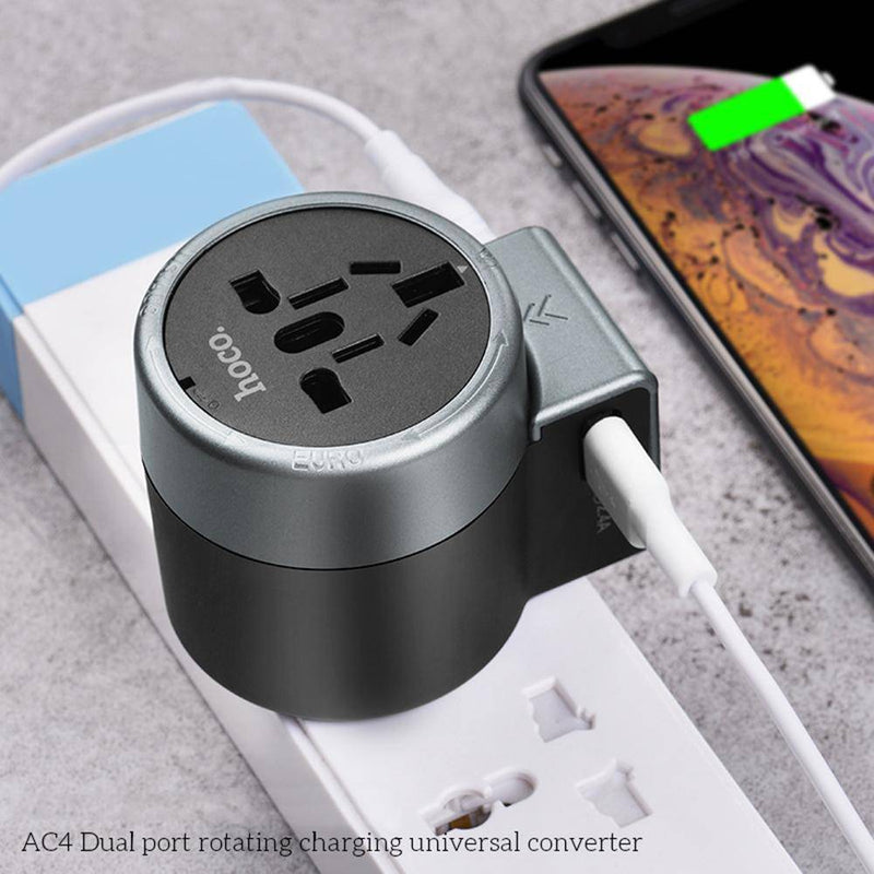 Cargue la imagen en el visor de la galería, [AC5] HOCO Universal Dual Port USB Charging Converter Wall Charger International Travelling Adapter - Polar Tech Australia
