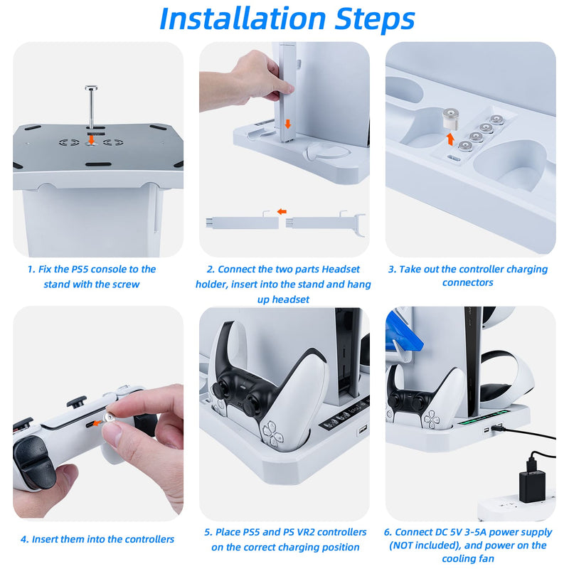 Cargue la imagen en el visor de la galería, Multifunctional Cooling Stand with Charging for PS5/PS VR2 Controller-White(HBP-6478)(Not for PS5 Slim) - Game Gear Hub
