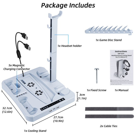 Multifunctional Cooling Stand with Charging for PS5/PS VR2 Controller-White(HBP-6478)(Not for PS5 Slim) - Game Gear Hub