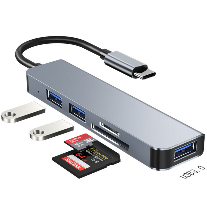 Chargez l&#39;image dans la visionneuse de la galerie, [YG-2103T] Type-C Adapter 5 In 1 Multi-function USB 3.0 &amp; USB 2.0 Card Reader HUB Splitter - Polar Tech Australia
