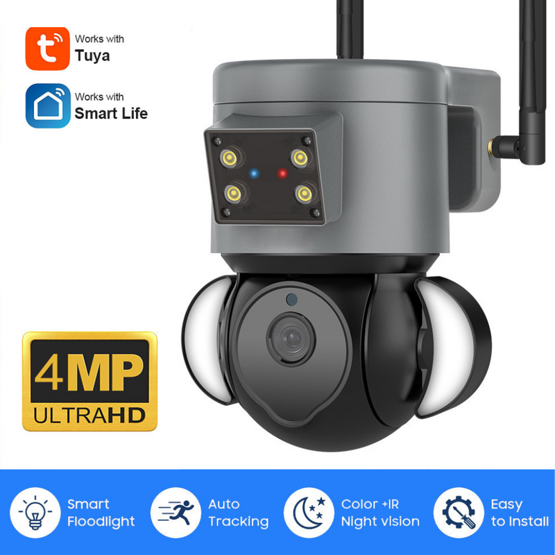 Load image into Gallery viewer, [TUYA Smart Home][WIFI Version][With Flood light] Full HD 4MP Wireless WIFI Full Color Day &amp; night IP65 Outdoor PTZ Security Camera - Polar Tech Australia
