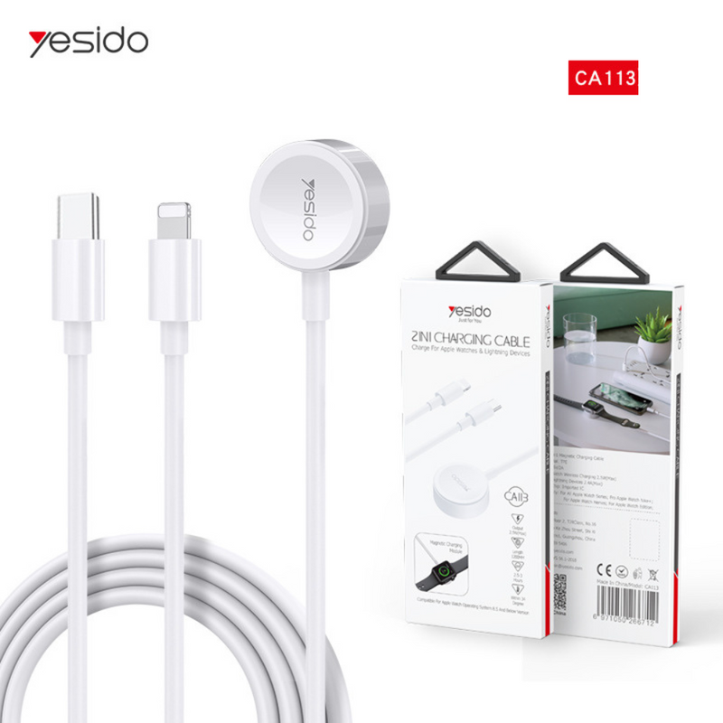 Cargue la imagen en el visor de la galería, [CA113] Yesido 2 in 1 Apple Watch Magnetic Wireless Charger Cable &amp; USB C To Lightning Cable - Polar Tech Australia
