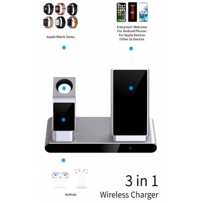 Chargez l&#39;image dans la visionneuse de la galerie, WIWU Aluminum Alloy Power Air 3 in 1 Fast Wireless Charging Station (MF500) - Polar Tech Australia
